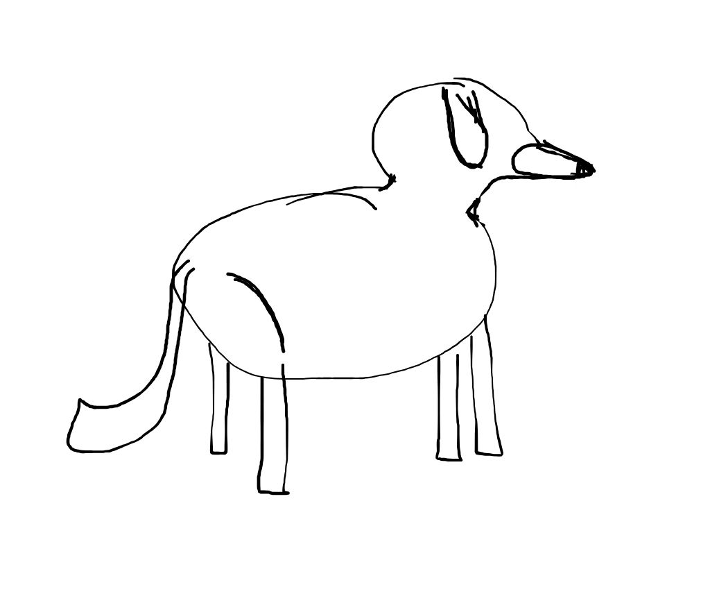 The dog with its body, tail and four legs outlined