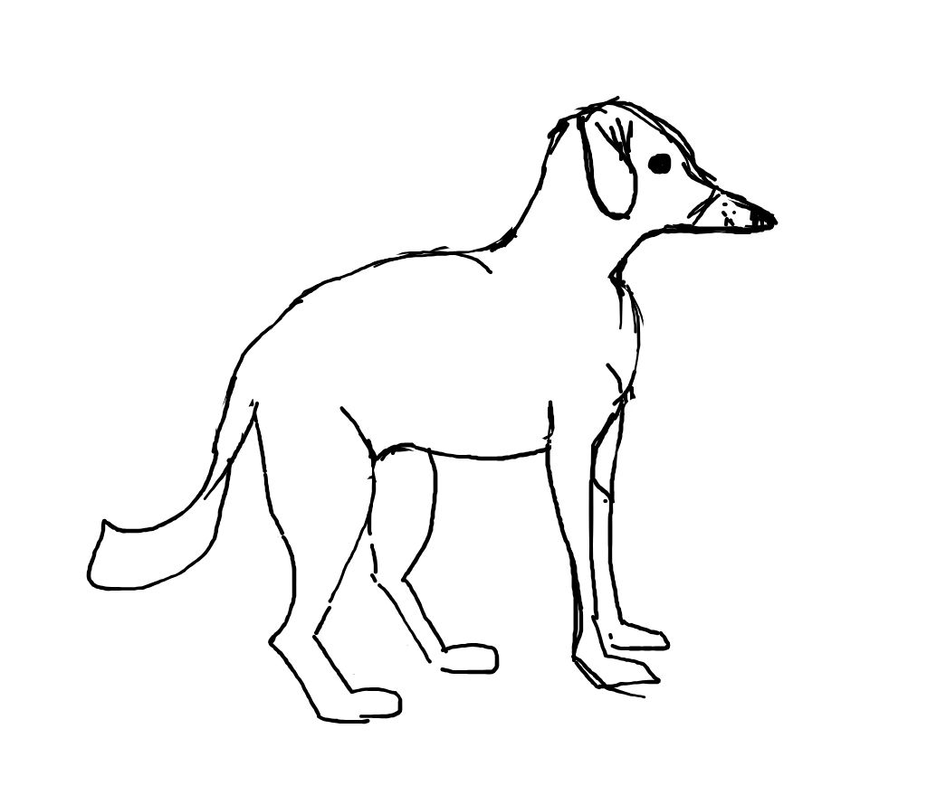 The dog’s face and legs taking shape