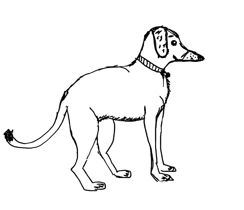 The dog with its collar, face and fur details added